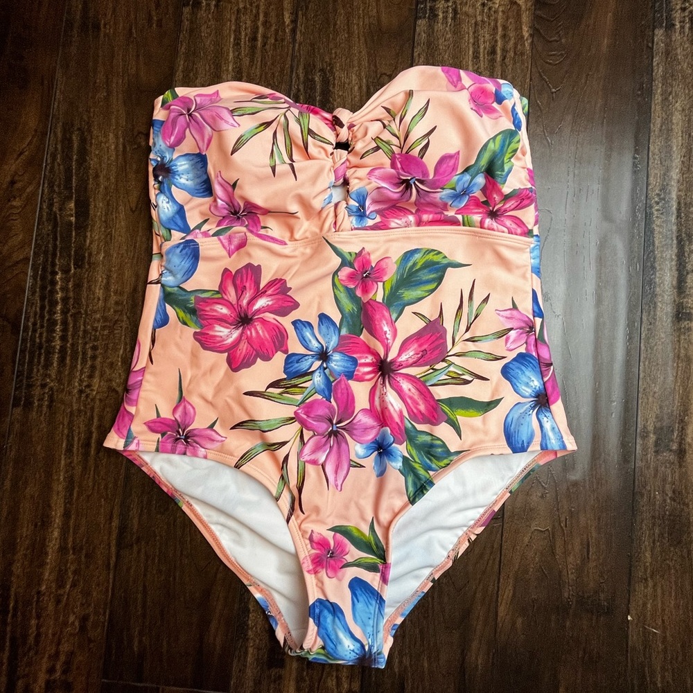 NWT KONA SWIM strapless floral one piece size large